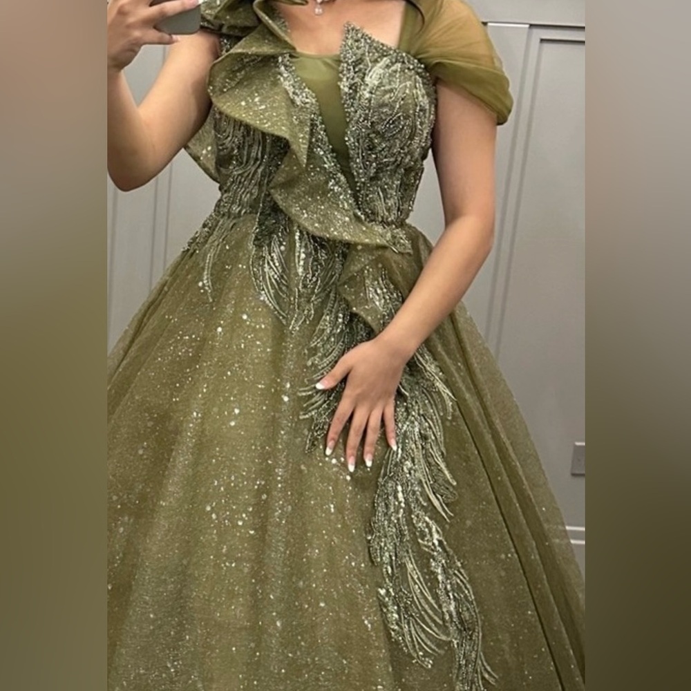 Elegant Olive Green Sequin Gown